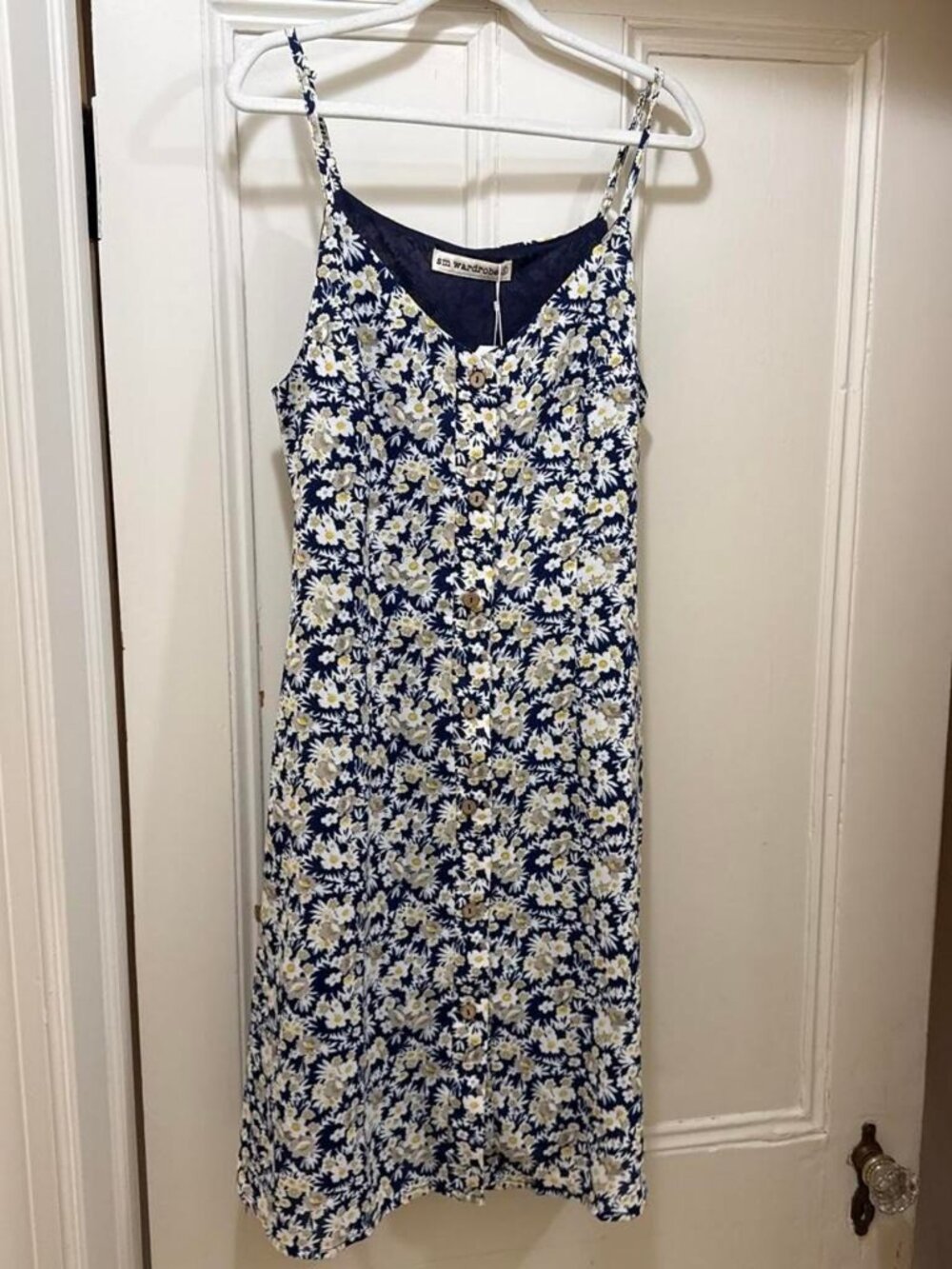 SM Wardrobe White/Blue/Yellow Floral Midi Dress โ S
